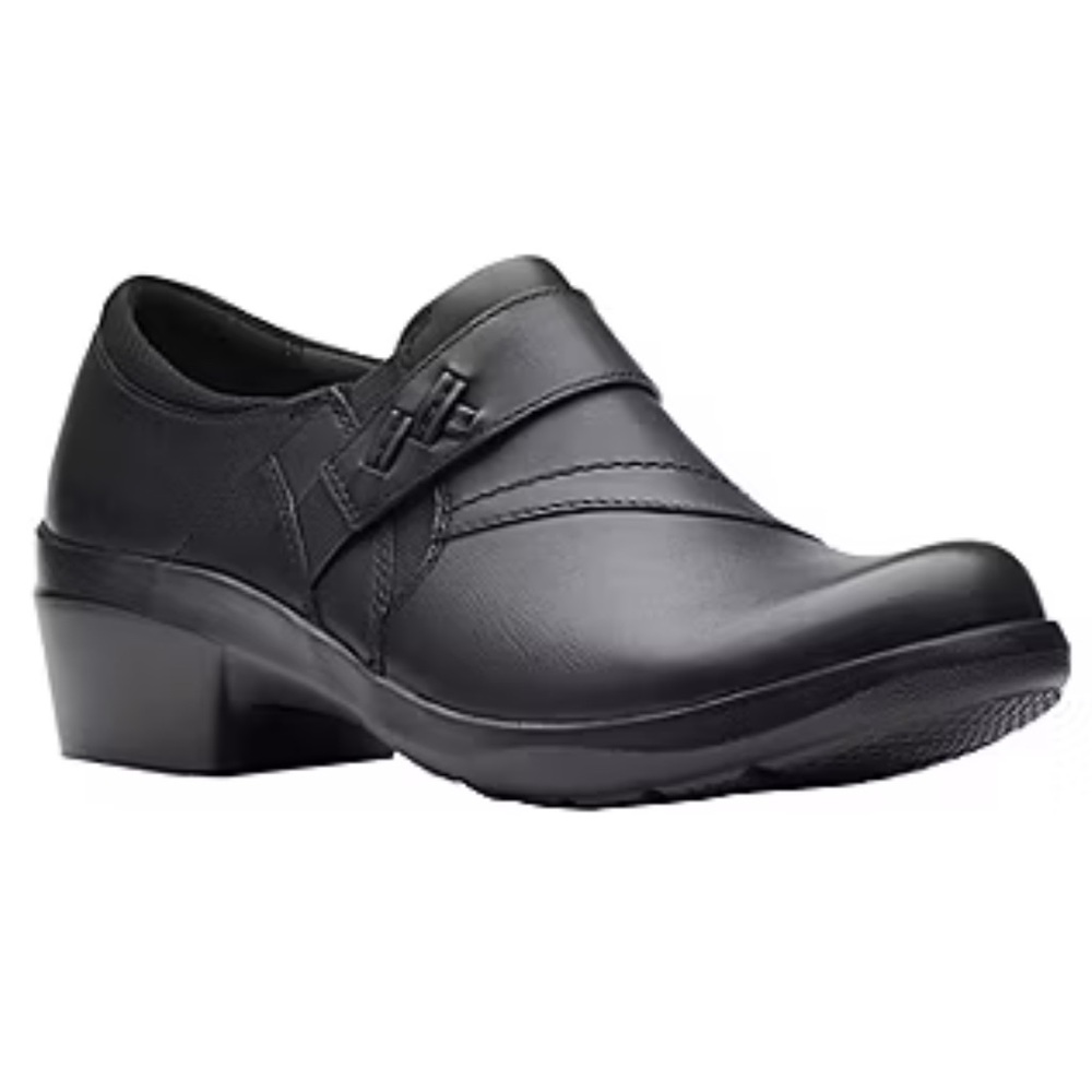 Clarks Women's Black Loafers with Strap Detail